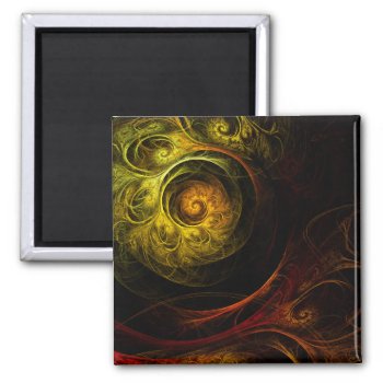 Sunrise Floral Red Abstract Art Square Magnet by OniArts at Zazzle