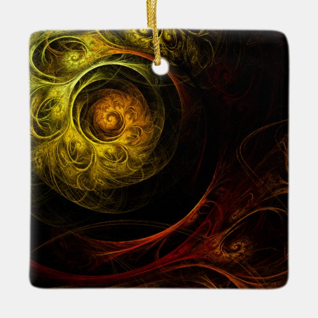 Sunrise Floral Red Abstract Art Square Ornament (Front)