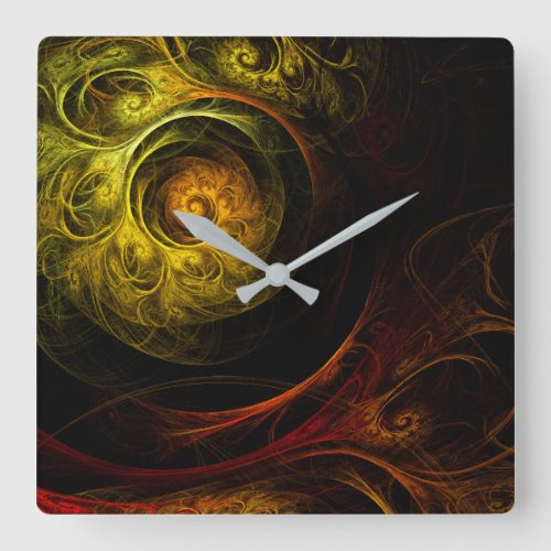 Sunrise Floral Red Abstract Art Square Square Wall Clock