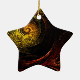 Sunrise Floral Red Abstract Art Star Ornament