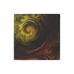 Sunrise Floral Red Abstract Art Stone Magnet