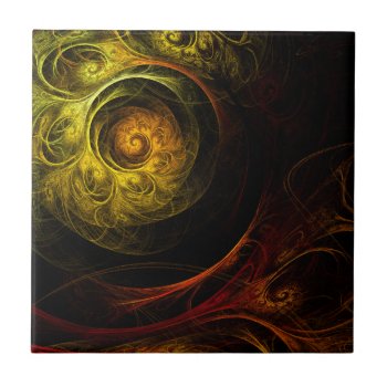 Sunrise Floral Red Abstract Art Tile by OniArts at Zazzle