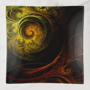 Sunrise Floral Red Abstract Art Trinket Tray