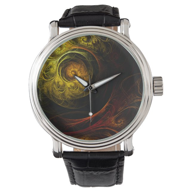 Sunrise Floral Red Abstract Art Watch (Front)
