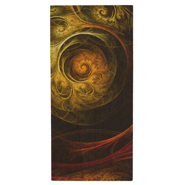 Sunrise Floral Red Abstract Art Wood USB Flash Drive (Front Vertical)