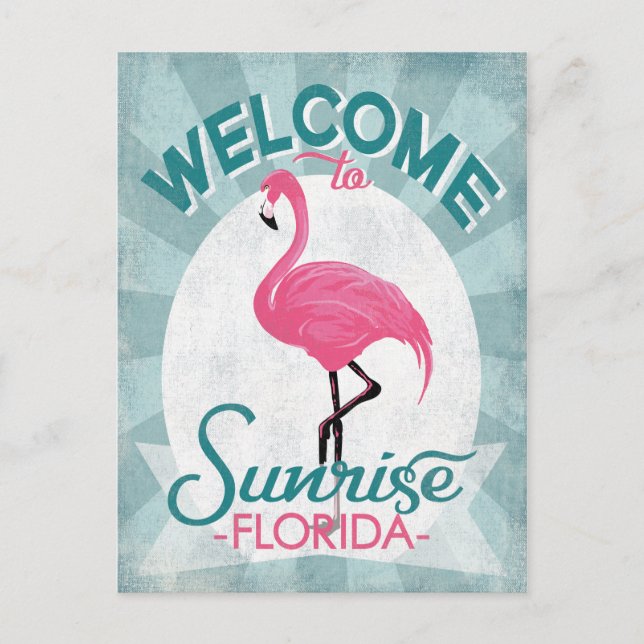Sunrise Florida Pink Flamingo Retro Postcard (Front)