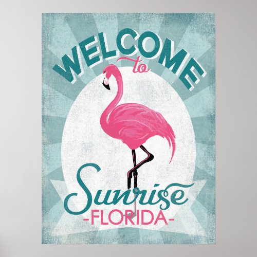 Sunrise Florida Pink Flamingo Retro Poster