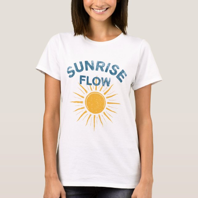 Sunrise Flow Retro Sun Graphic Print Vinyasa Yoga  T-Shirt (Front)
