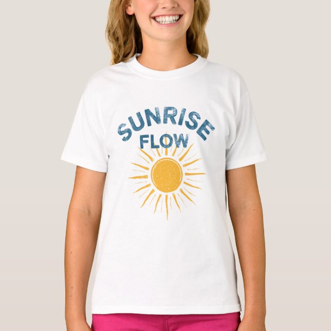 Sunrise Flow Retro Sun Graphic | Yoga Beach Girl's T-Shirt (Front)