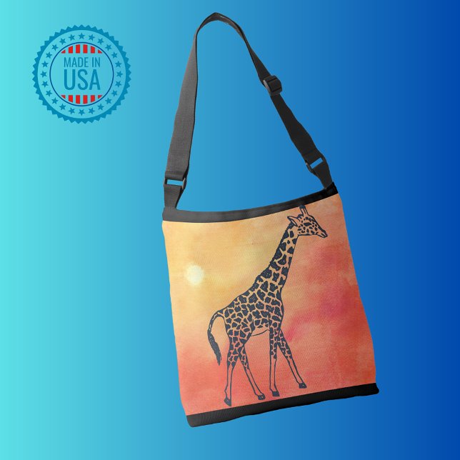 Sunrise Giraffe Crossbody Bag (Crossbody Tote features adjustable strap & three interior pockets; one zipped, two unzipped)