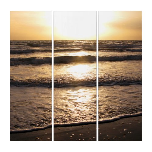 Sunrise Glow Beach Ocean View Photo Triptych