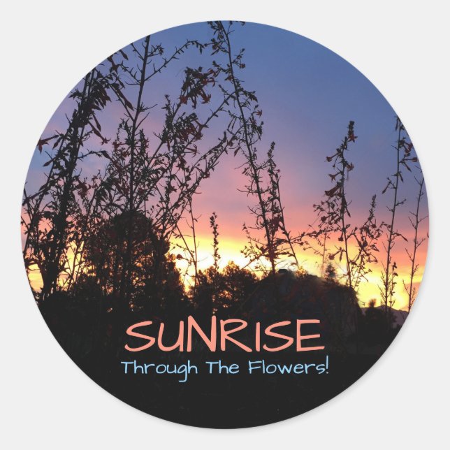 Sunrise Glows Between Wildflower Silhouettes Classic Round Sticker (Front)