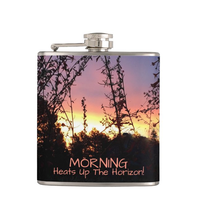 Sunrise Glows Between Wildflower Silhouettes Flask (Front)
