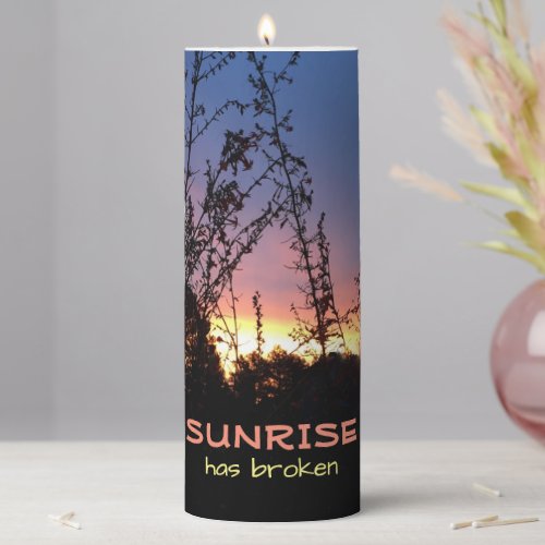 Sunrise Glows Between Wildflower Silhouettes Pillar Candle