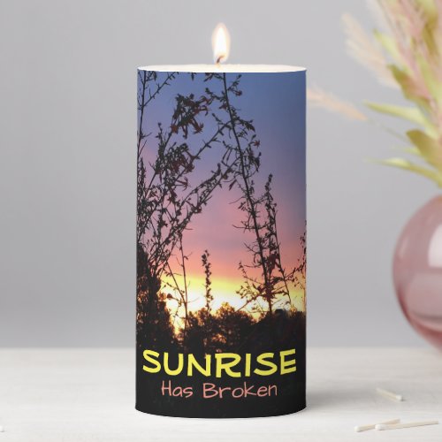 Sunrise Glows Between Wildflower Silhouettes Pillar Candle