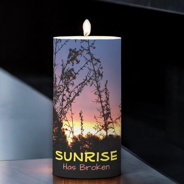 Sunrise Glows Between Wildflower Silhouettes Pillar Candle (candle )