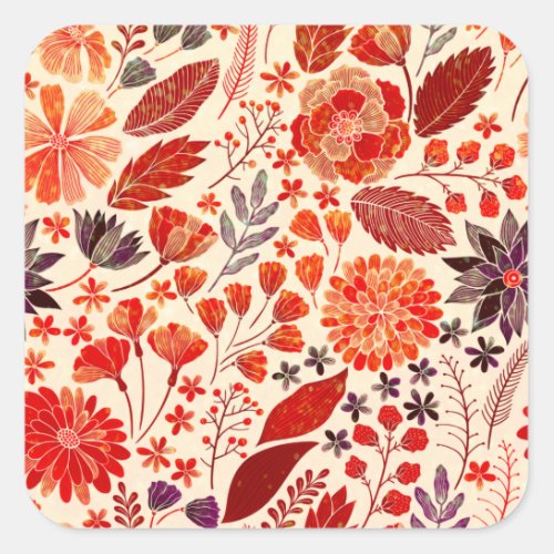 Sunrise Gold Fall Floral Leaves Garden Square Sticker