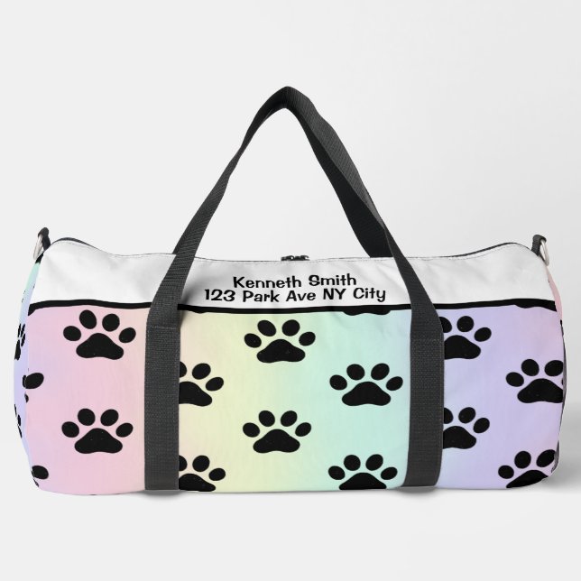 Sunrise Gradient Paw Print Pet Monogram Personal Duffle Bag (Front)
