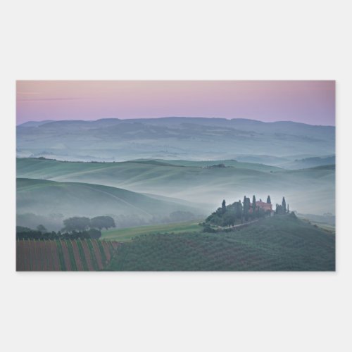 Sunrise in a Tuscany landscape rectangle sticker