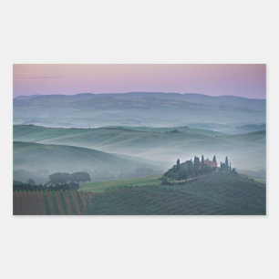 Sunrise in a Tuscany landscape rectangle sticker