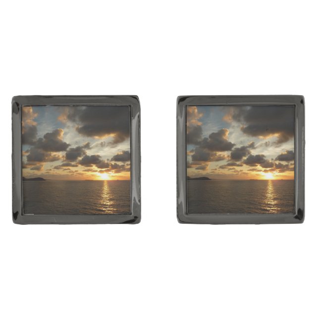 Sunrise in St. Thomas I US Virgin Islands Gunmetal Finish Cufflinks (Front)
