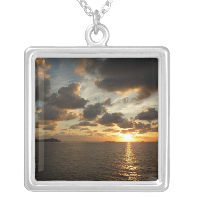 Sunrise in St. Thomas I US Virgin Islands Silver Plated Necklace (Front)
