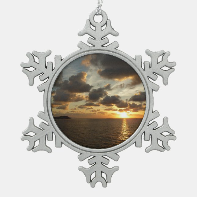 Sunrise in St. Thomas I US Virgin Islands Snowflake Pewter Christmas Ornament (Front)