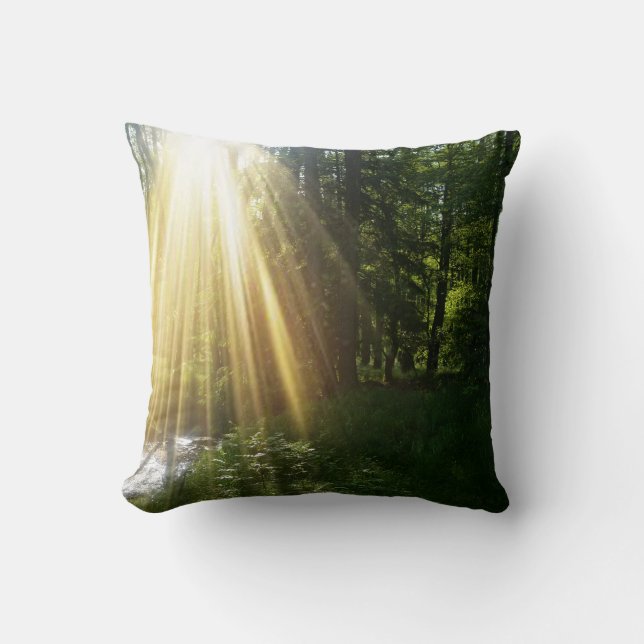 Sunrise in the forest throw pillow (Front)
