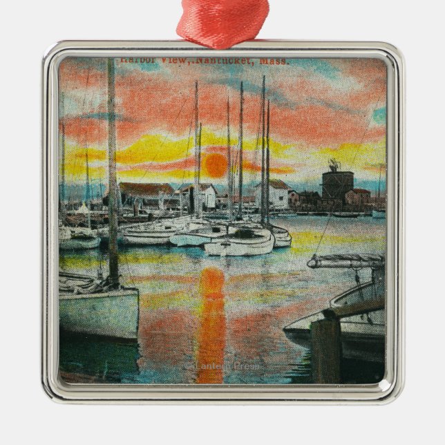 Sunrise in the Harbor Metal Ornament (Front)