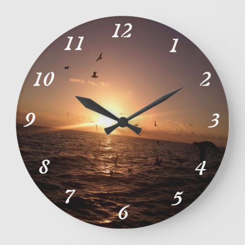 Sunrise in The Middle of The Ocean Large Clock