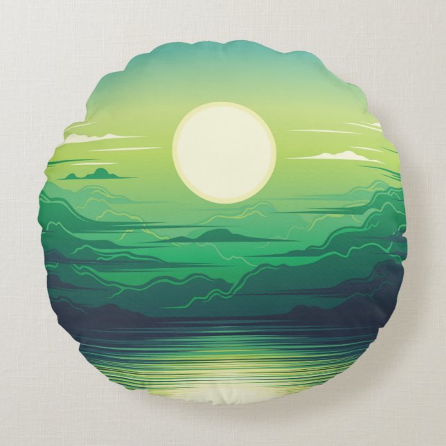 Sunrise in the sea illustration apparel,art,beauti round pillow (Front)