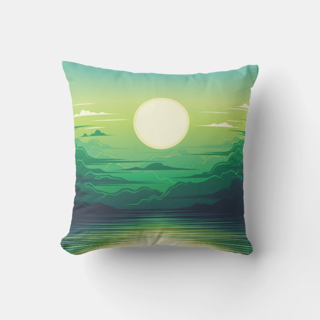 Sunrise in the sea illustration apparel,art,beauti throw pillow (Front)