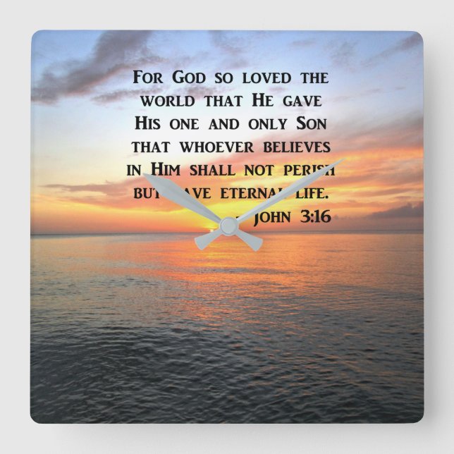 SUNRISE JOHN 3:16 INSPIRING PHOTO SQUARE WALL CLOCK (Front)