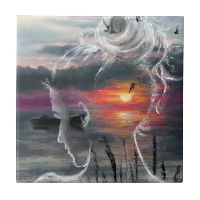 Sunrise Lady - Nature - Original Art Painting   Ceramic Tile (Front)