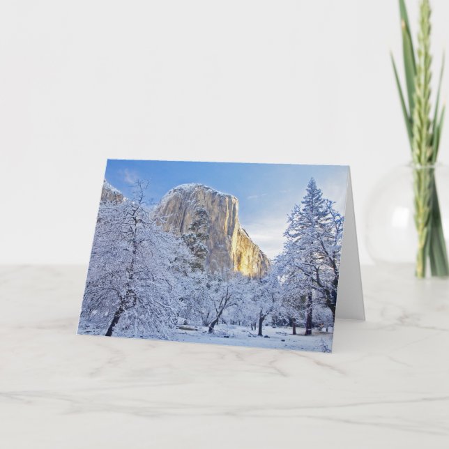 Sunrise light hits El Capitan through snowy Card (Front)