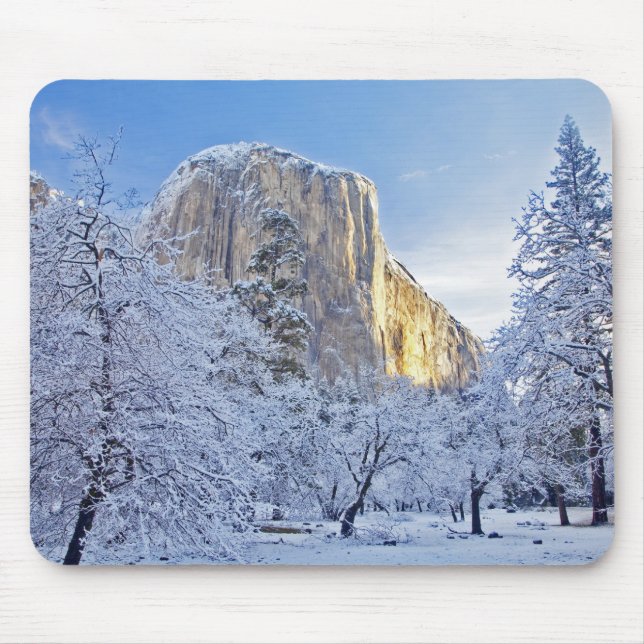 Sunrise light hits El Capitan through snowy Mouse Pad (Front)