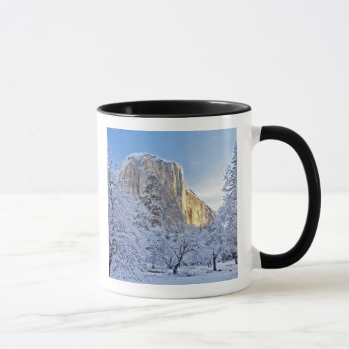 Sunrise light hits El Capitan through snowy Mug