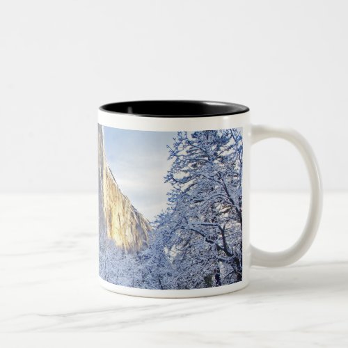 Sunrise light hits El Capitan through snowy Two_Tone Coffee Mug