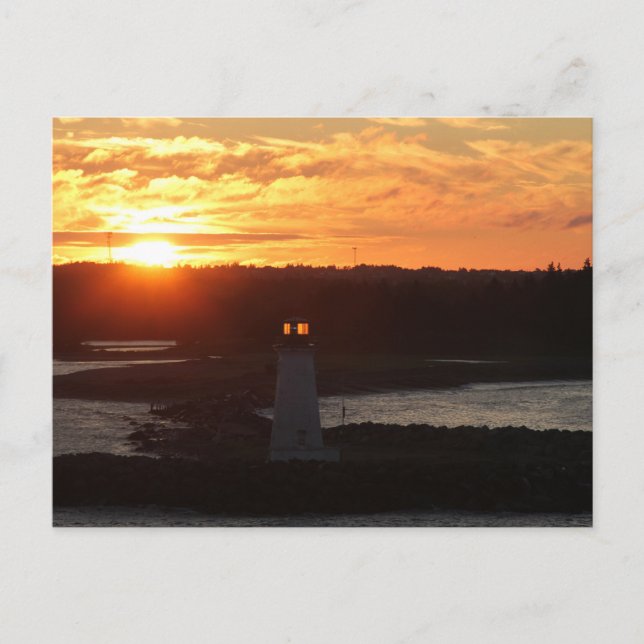 Sunrise, Lighthouse in Harbor of Halifax, Photo Postcard (Front)