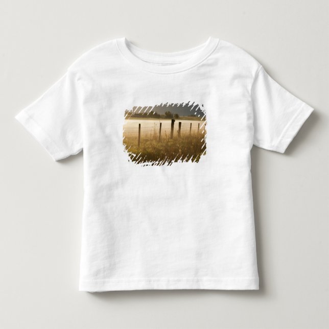 Sunrise lights fog along fence near Charlo Toddler T-shirt (Front)