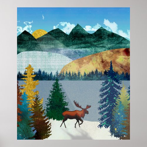 Sunrise Moose Poster