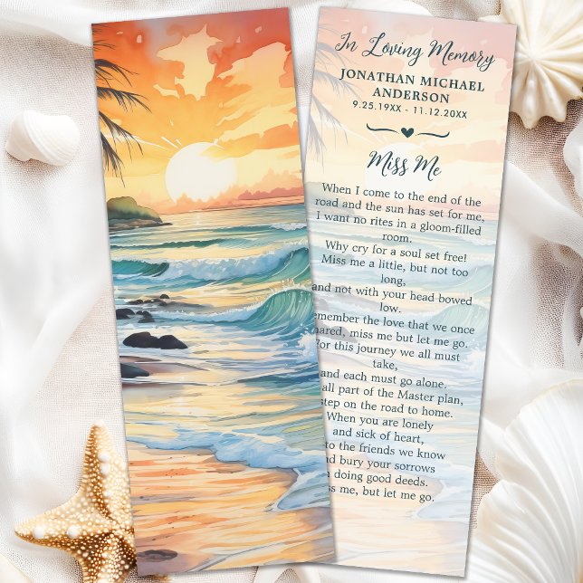 Sunrise Ocean Memorial Simple Funeral Prayer Card Bookmarks (Creator Uploaded)