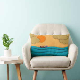 Sunrise Ocean Ship Sun Sunset Lumbar Pillow