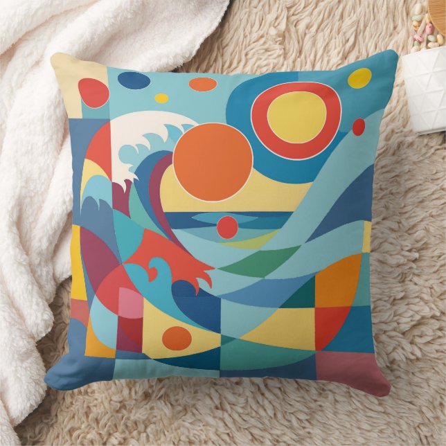 Sunrise Ocean Wave Throw Pillow (Blanket)
