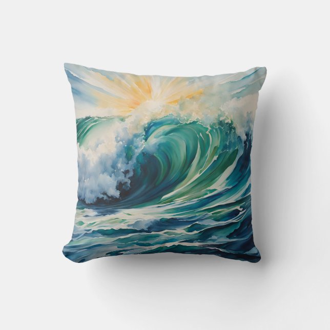 Sunrise Ocean Waves Beach  Throw Pillow (Front)
