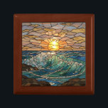 Sunrise Ocean Waves Stained glass Illusion Gift Box<br><div class="desc">A beautiful sunrise over the ocean waves in a stained glass illusion effect with jeweled waves. A gift for anyone who loves nature and the ocean. a decorative box for you coffee table,  or to use to store your jewelry and treasures.</div>
