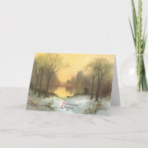 Sunrise on Lake in Woods Vintage Christmas Holiday Card