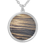 Sunrise on Ocean Waters Blue Abstract Photography Silver Plated Necklace