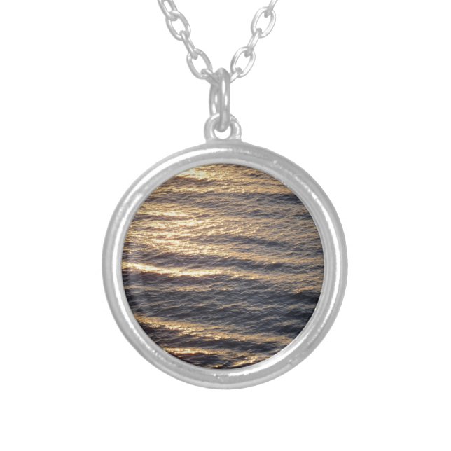 Sunrise on Ocean Waters Calming Photography Silver Plated Necklace (Front)