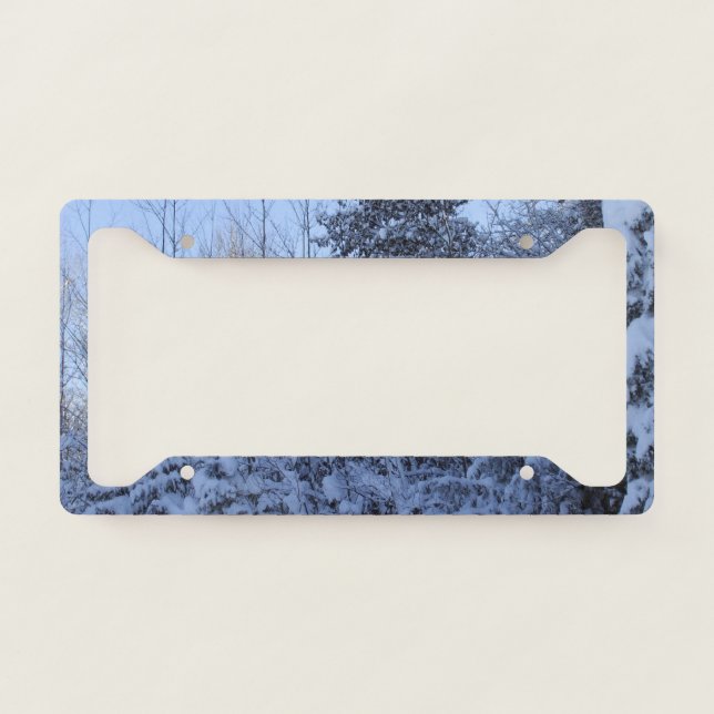 Sunrise on Pine Trees Covered in Snow License Plate Frame (Front)